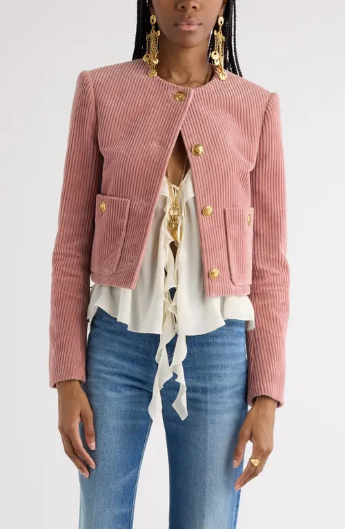 Chloé Crop Corduroy Jacket in Wild Pink at Nordstrom, Size 10 Us | Nordstrom