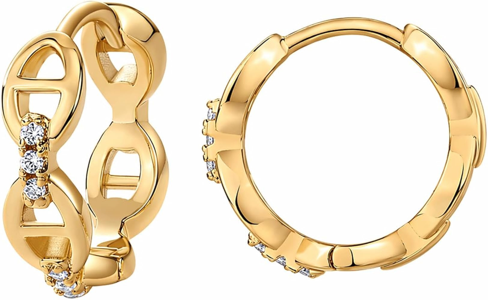 PAVOI 14K Gold Plated Sterling Silver Posts Cubic Zirconia Chained Huggie Earrings for Women | Sm... | Amazon (US)