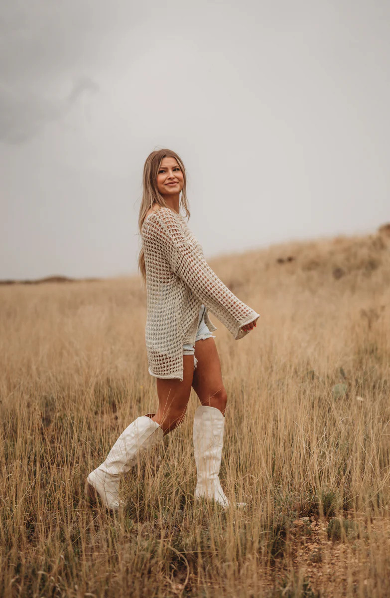 PRE-ORDER: Headed for the Coast Long Sleeve Crochet Top | Apricot Lane Boutique