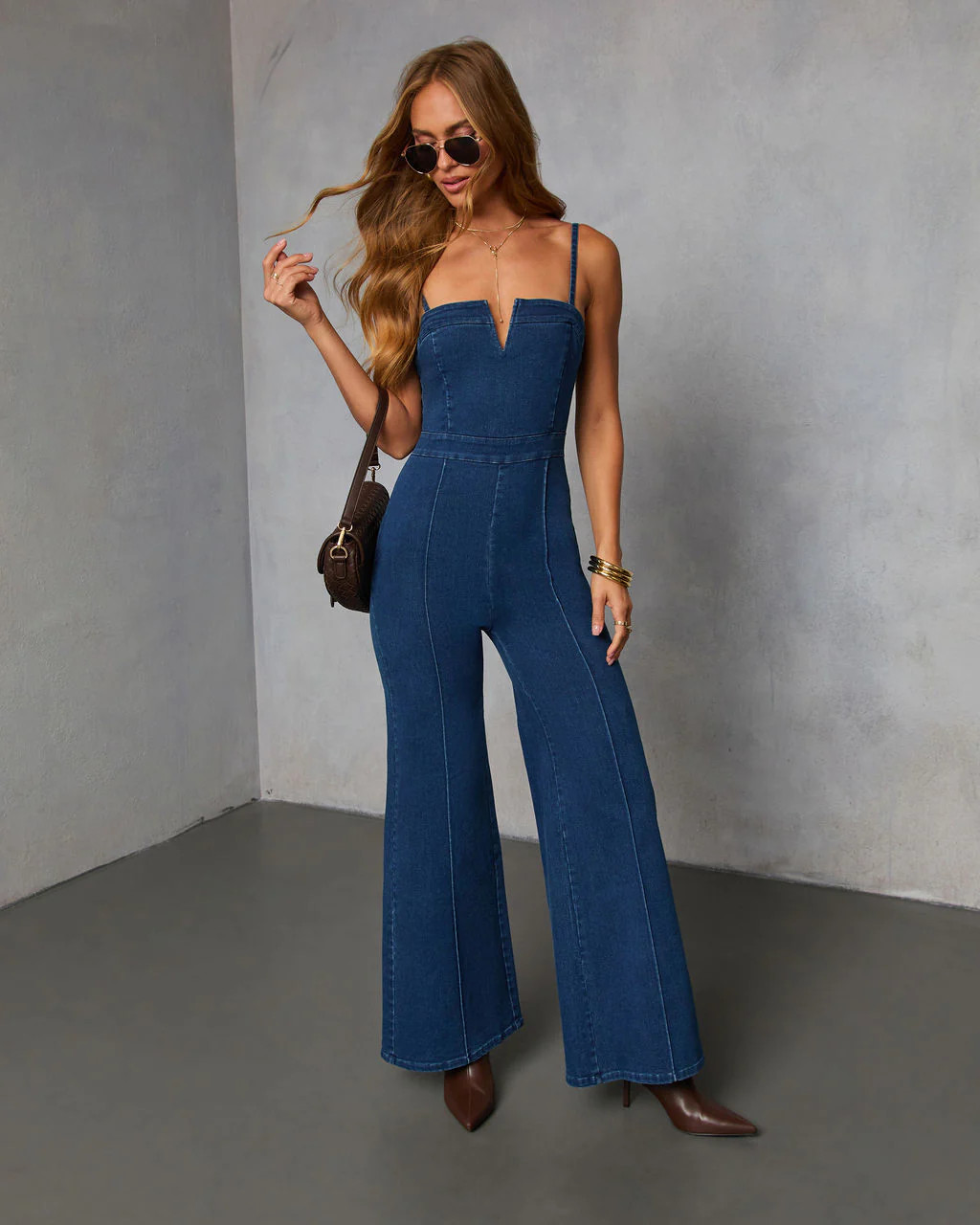 So Mila Denim Flare Jumpsuit | VICI