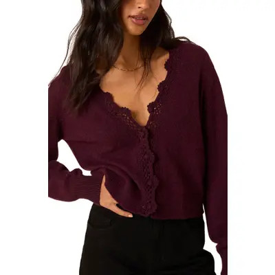 Nobody's Child Crochet Trim Cardigan in Dark Red at Nordstrom, Size Large | Nordstrom