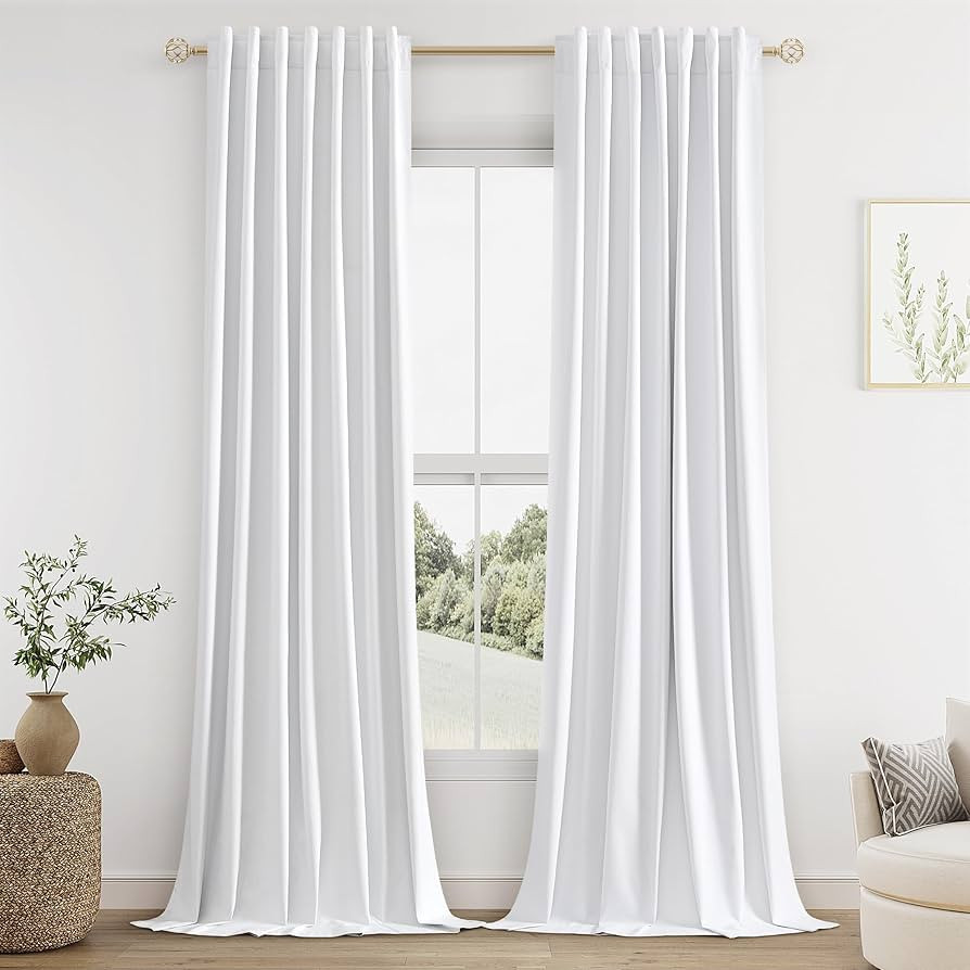Guken White Linen Blackout Curtains 144 Inch Length 2 Panels Set for Living Room Bedroom Back Tab... | Amazon (US)