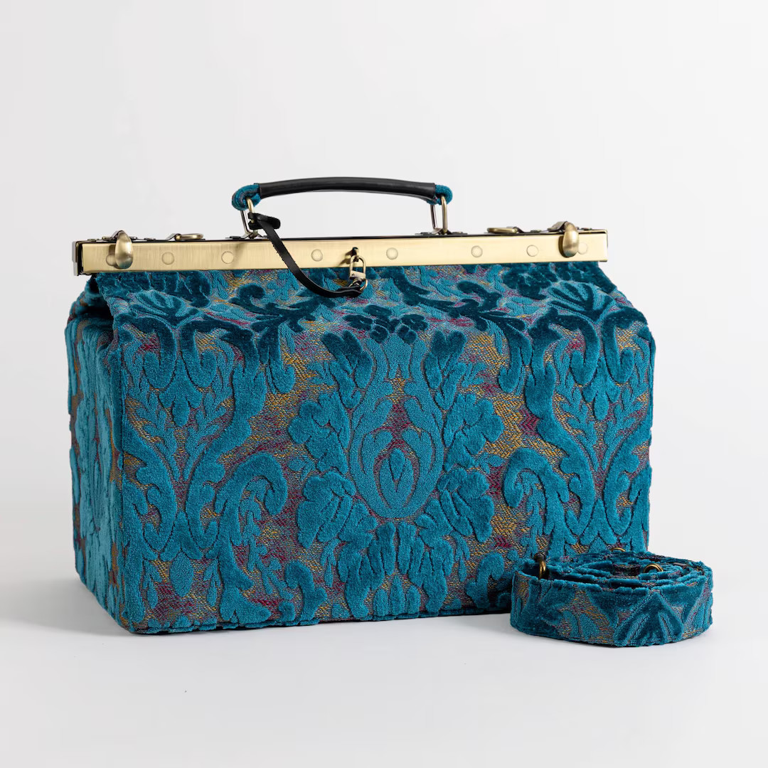 Gladstone Bag-carpet Doctor Bag-victorian Weekender Bag-shoulder Frame Bag-genevieve Burnout Velv... | Etsy (US)