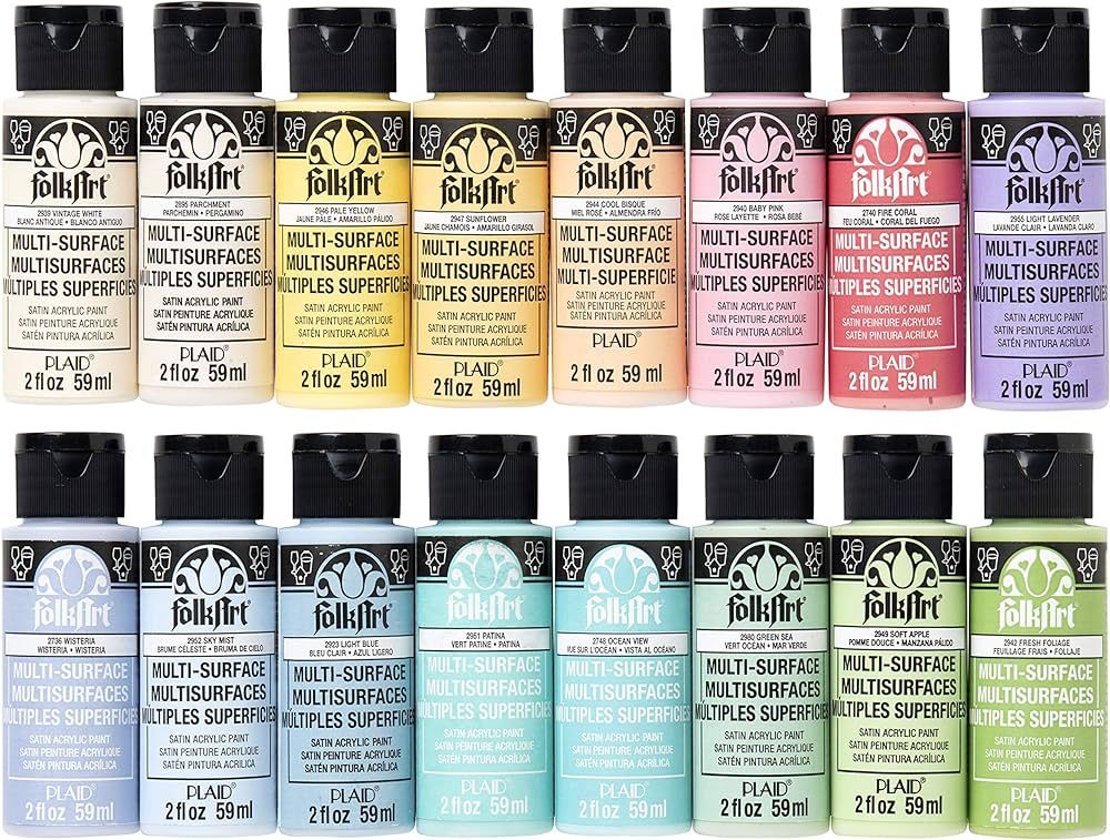 FolkArt Multi Surface Acrylic Paint Set Pastel Colors, Count, 2 Fl Oz (Pack of 16) | Amazon (US)