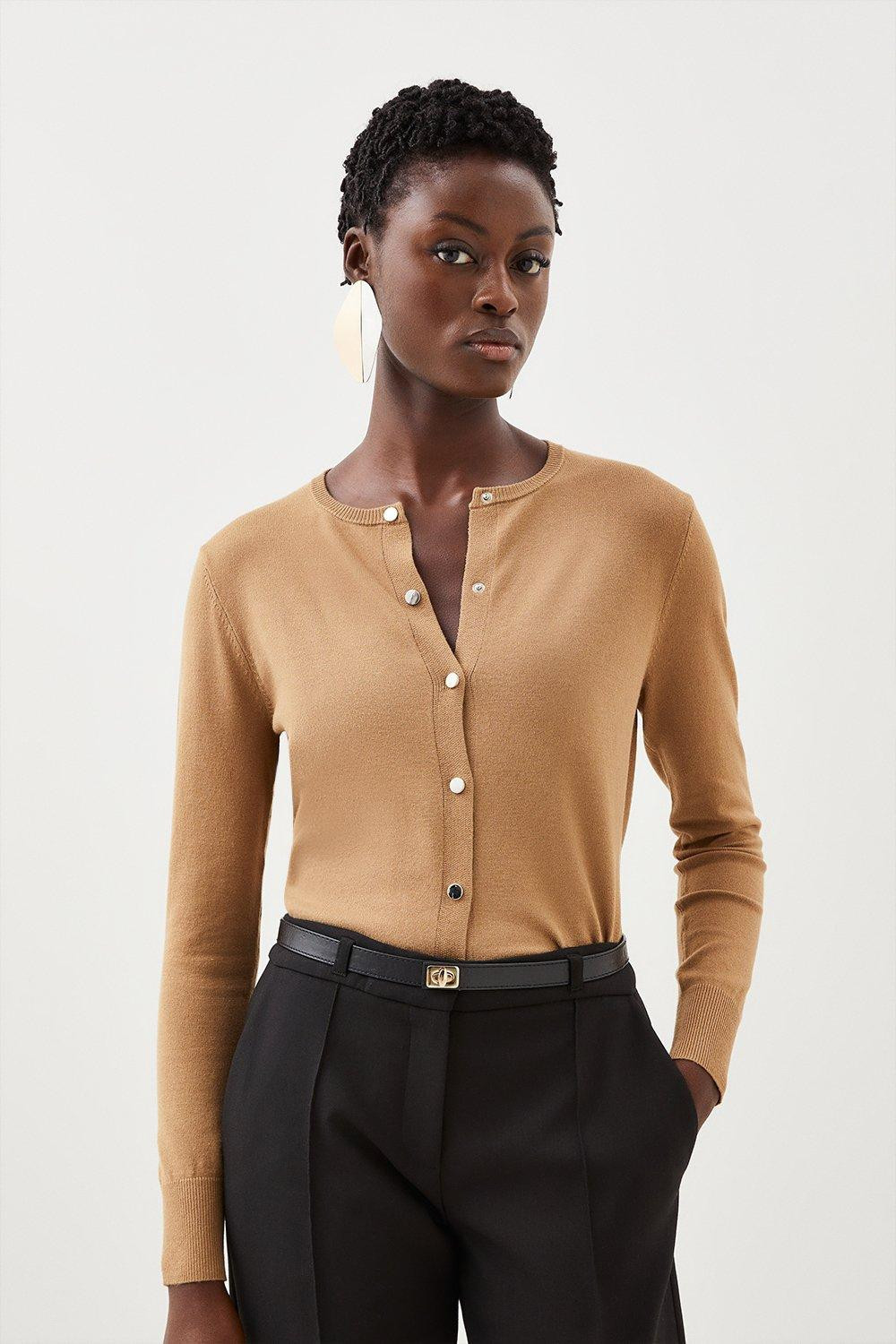 Viscose Blend Knitted Crew Neck Cardigan | Karen Millen UK + IE + DE + NL