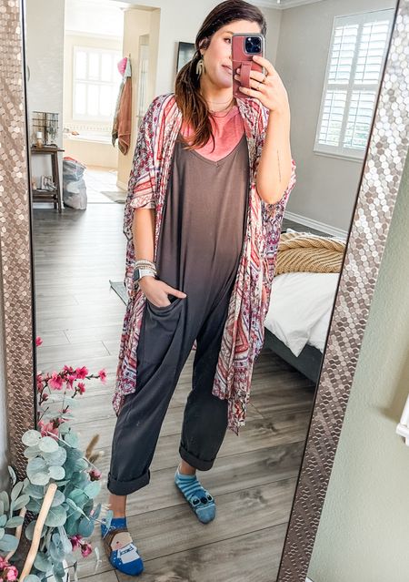 Cozy word day look. This romper is so comfortable and it looks adorable with this pink tank underneath. Add a colorful kimono for the perfect cozy but put together look  

#LTKOver40 #LTKFindsUnder50 #LTKFindsUnder100