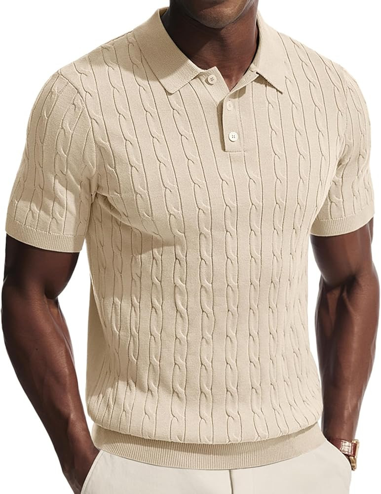 PJ PAUL JONES Men's Polo Shirts Short Sleeve Textured Cable Knit Shirts Casual Stretchy Golf Polo... | Amazon (US)