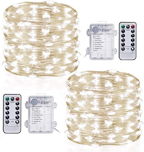 2 Pack Fairy Lights Battery Operated with Remote 33Ft 100 LED String Lights | Amazon (US)