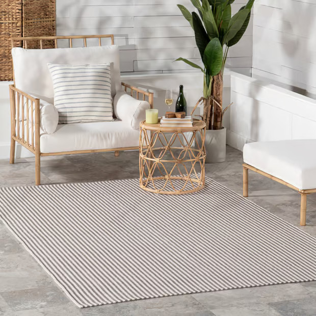 Brown Pinstripe Handwoven Indoor/Outdoor Area Rug | Rugs USA