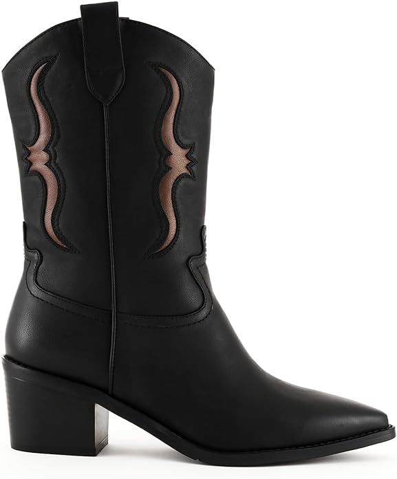 Women's Modern Embroidered Western Cowgirl Knee High Boots Pointed Toe Fashion Classic Pull－On | Amazon (US)