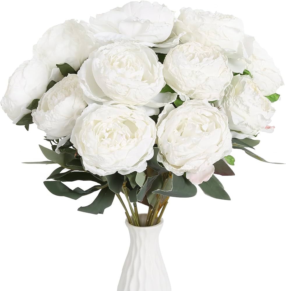 IPOPU Vintage White Peonies Artificial Flowers Bouquets 14 Heads Big Fake Peonies Silk Faux Peoni... | Amazon (US)