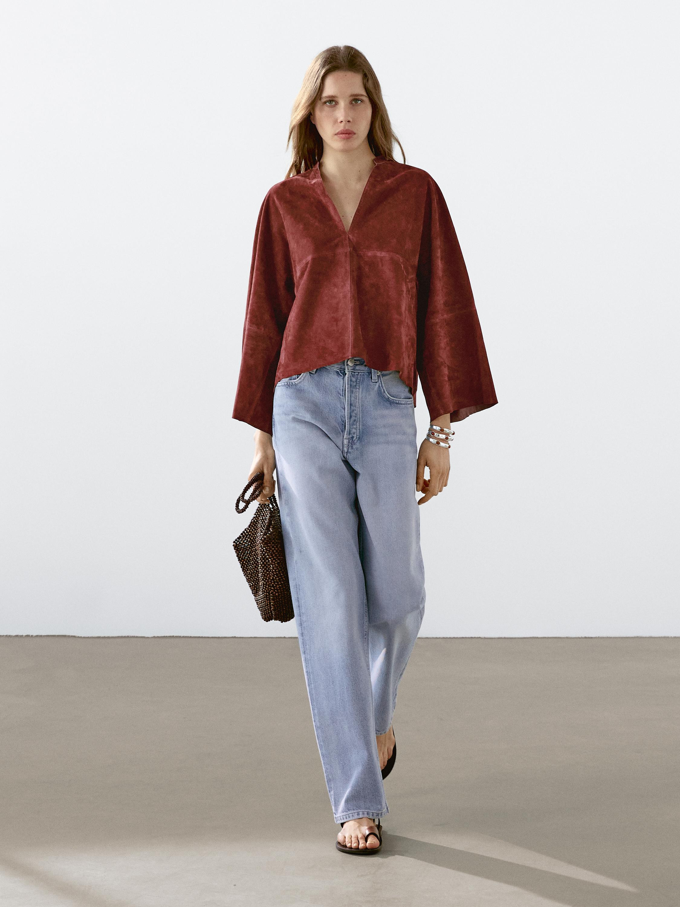 Loose-fitting suede leather shirt | Massimo Dutti US