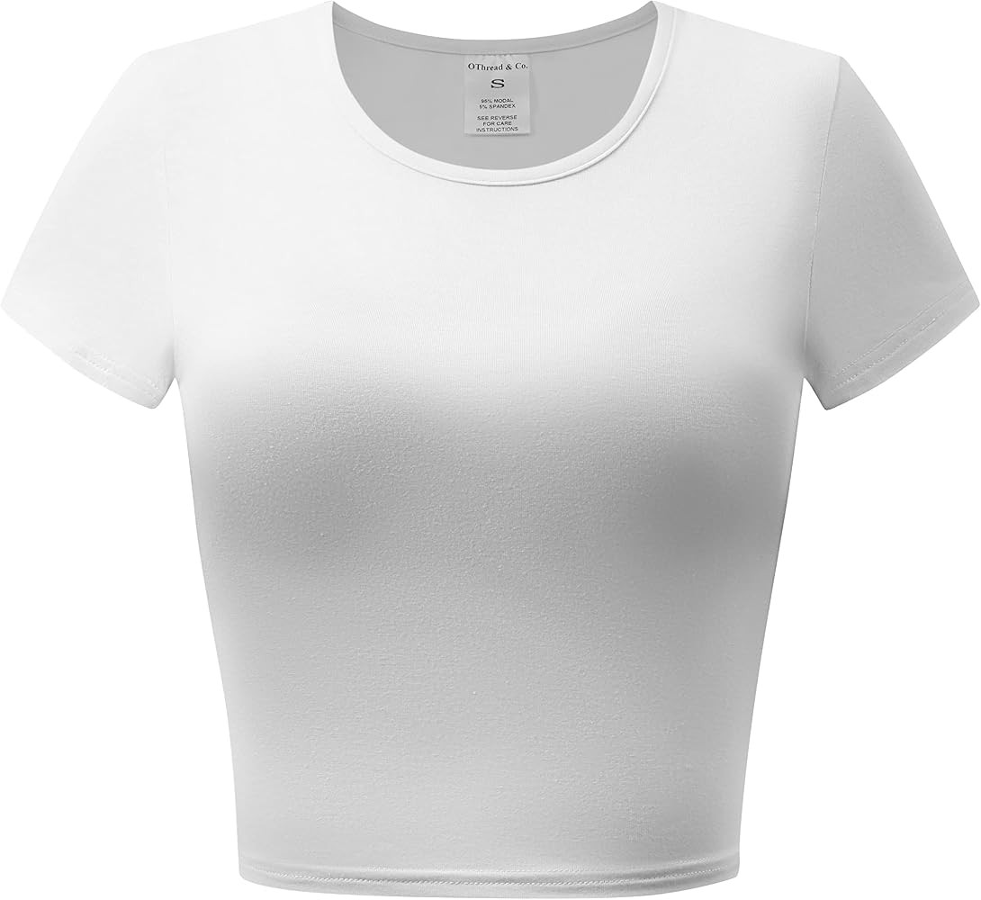 OThread & Co. Women's Short Sleeve Crew Neck Crop Top Basic Comfy Stretch Tee | Amazon (US)