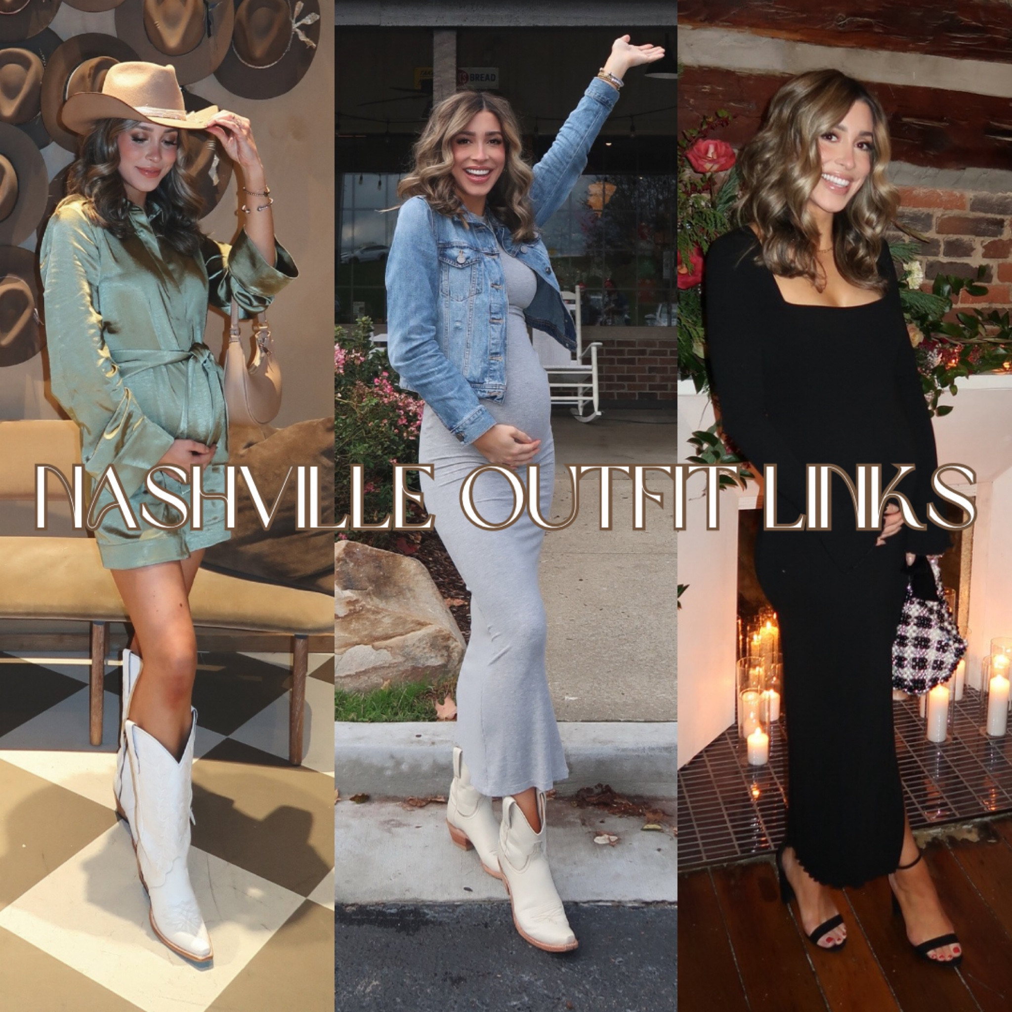 All the Nashville outfit links in one place 🖤 My green dress is sold out but I still linked it just in case they restock!

Bump friendly | maternity | ootd | fall fashion

#LTKStyleTip #LTKBump #LTKSeasonal