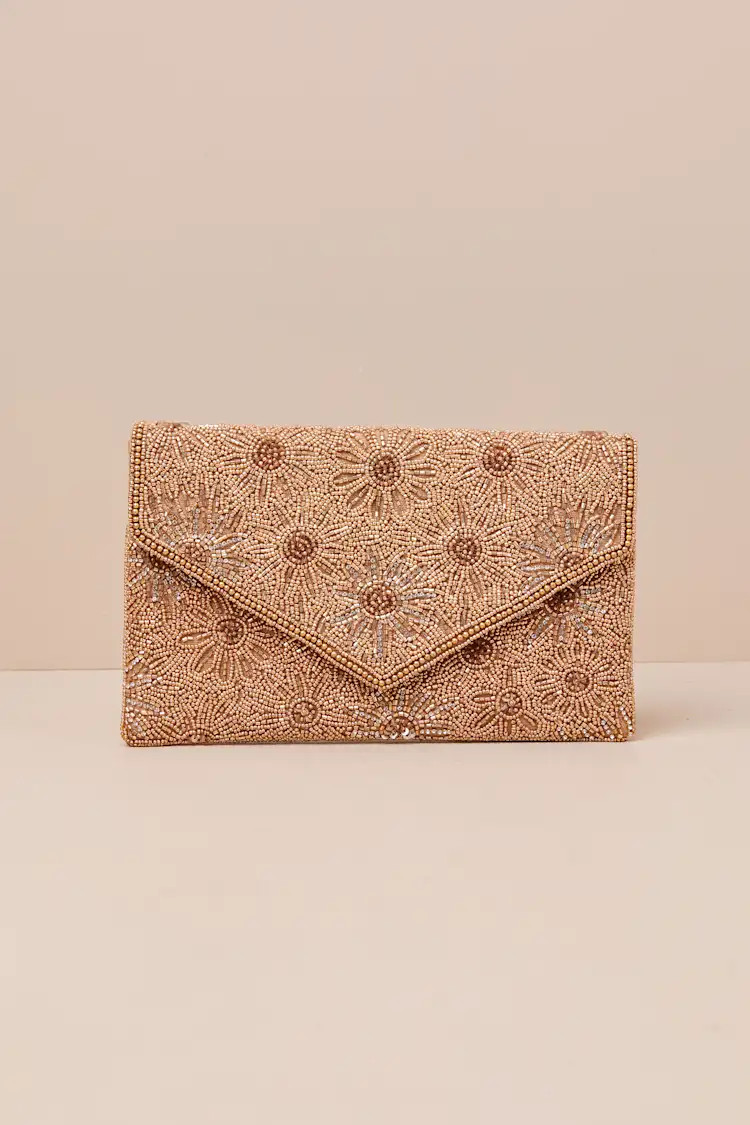 Dazzling Favorite Gold Beaded Floral Clutch | Lulus