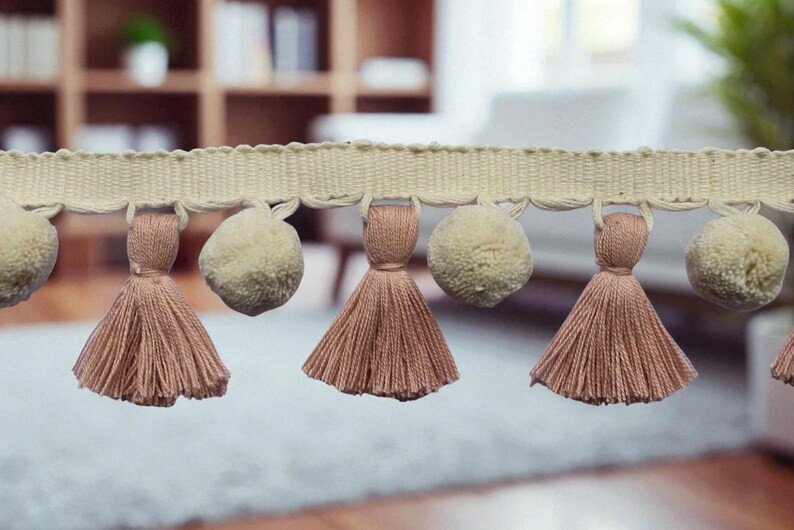 Pale Rose Tassel, Blush Pink Tassel,ivory Pom Poms, Tassel Trim, Pom Pom Trim, Pom Pom Tassel, Wa... | Etsy (US)