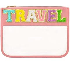 BCRMPT Chenille Letter Bag Clear Flat Pouch,Multi-purpose PVC&Nylon Clear Cosmetic Bags,Travel Ma... | Amazon (US)