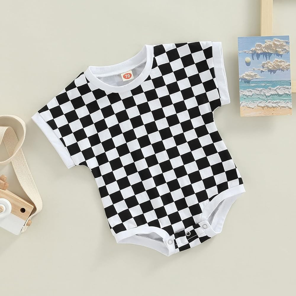 Adobabirl Unisex Baby Boy Girl Checkerboard Oversized Romper Onesie Playsuit Shirt Infant Summer Out | Amazon (US)