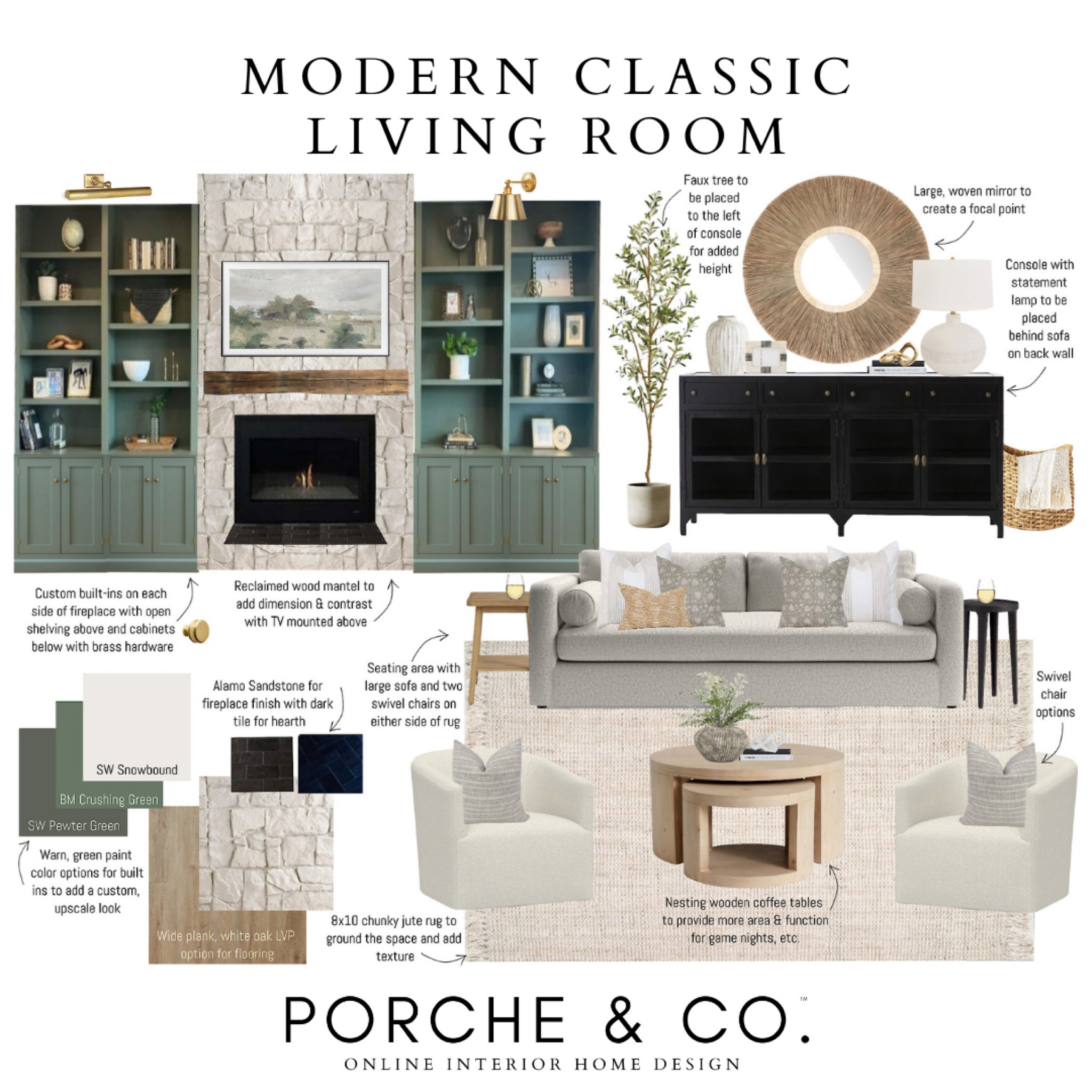 Living room mood board, green built ins, green paint, living room inspo, living room design 

#LTKStyleTip #LTKHome #LTKSaleAlert