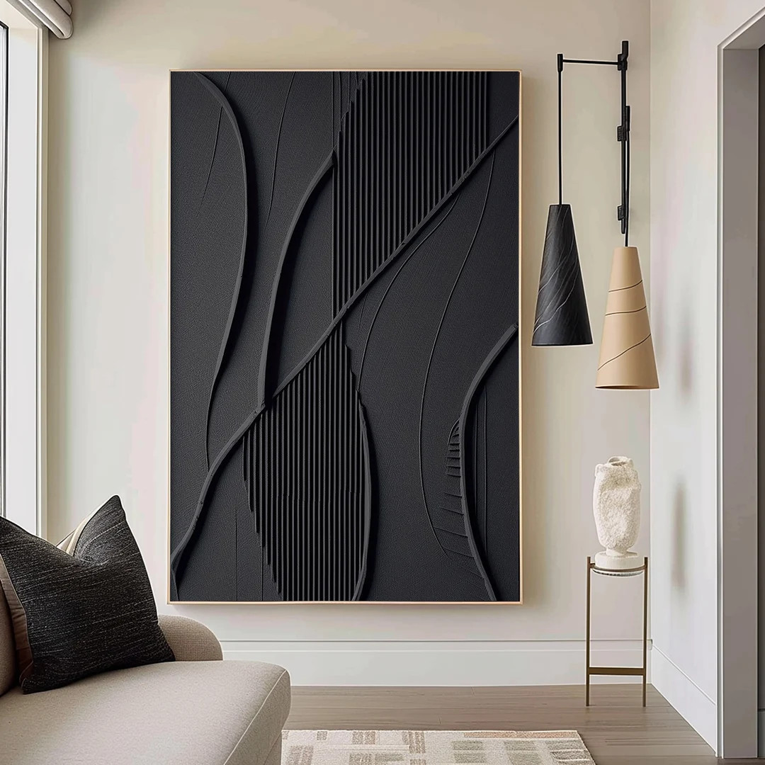 Large Black Minimalist Wall Art , Black 3D Texture Painting , Black Modern Simple Abstract Painti... | Etsy (US)
