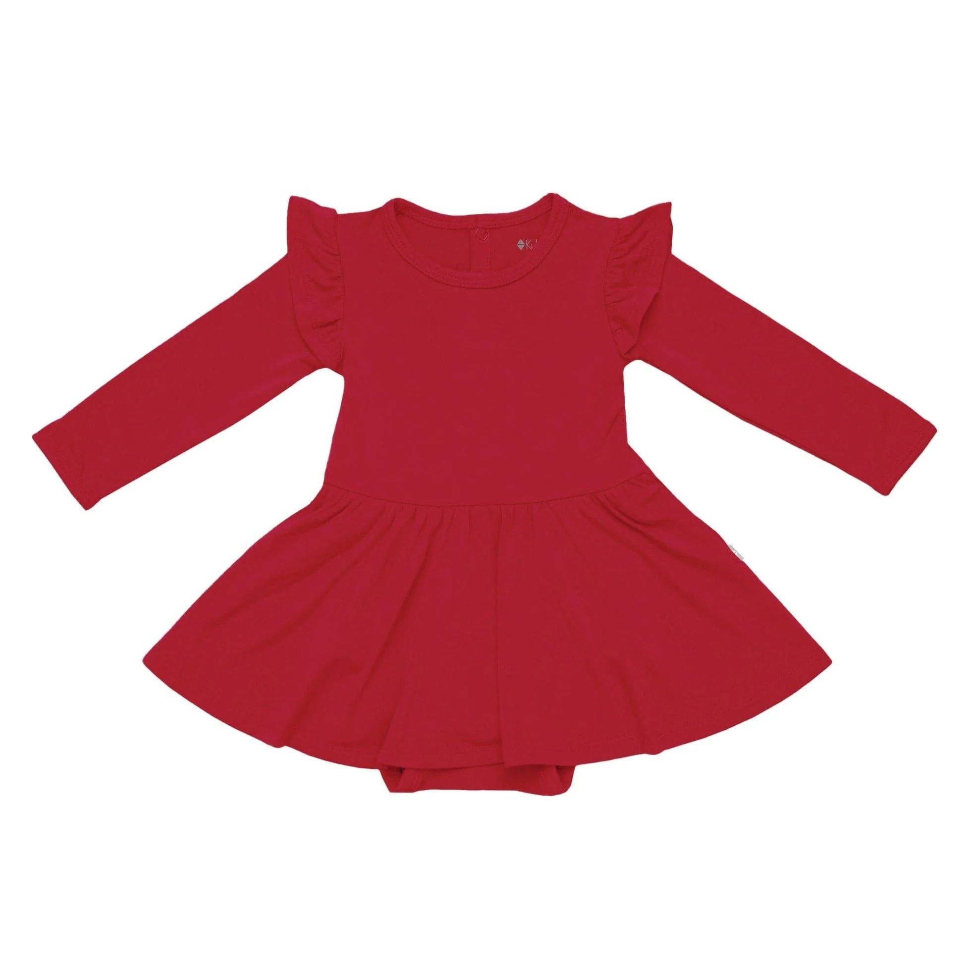 Long Sleeve Twirl Bodysuit Dress in Cardinal | Kyte BABY
