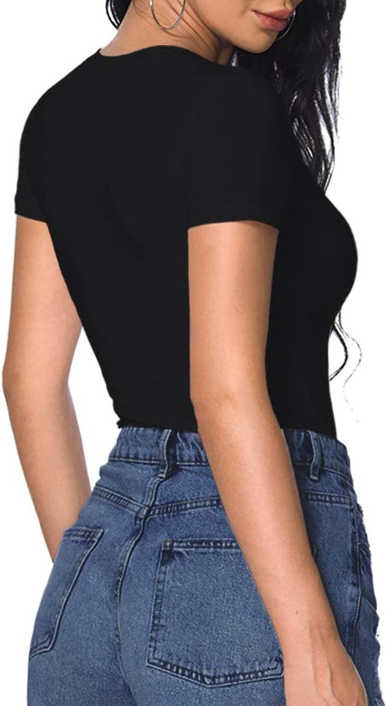 MANGOPOP Women's V Neck Short Sleeve Long Sleeve Slim Fit T Shirt Tunic Tops Tee | Amazon (US)