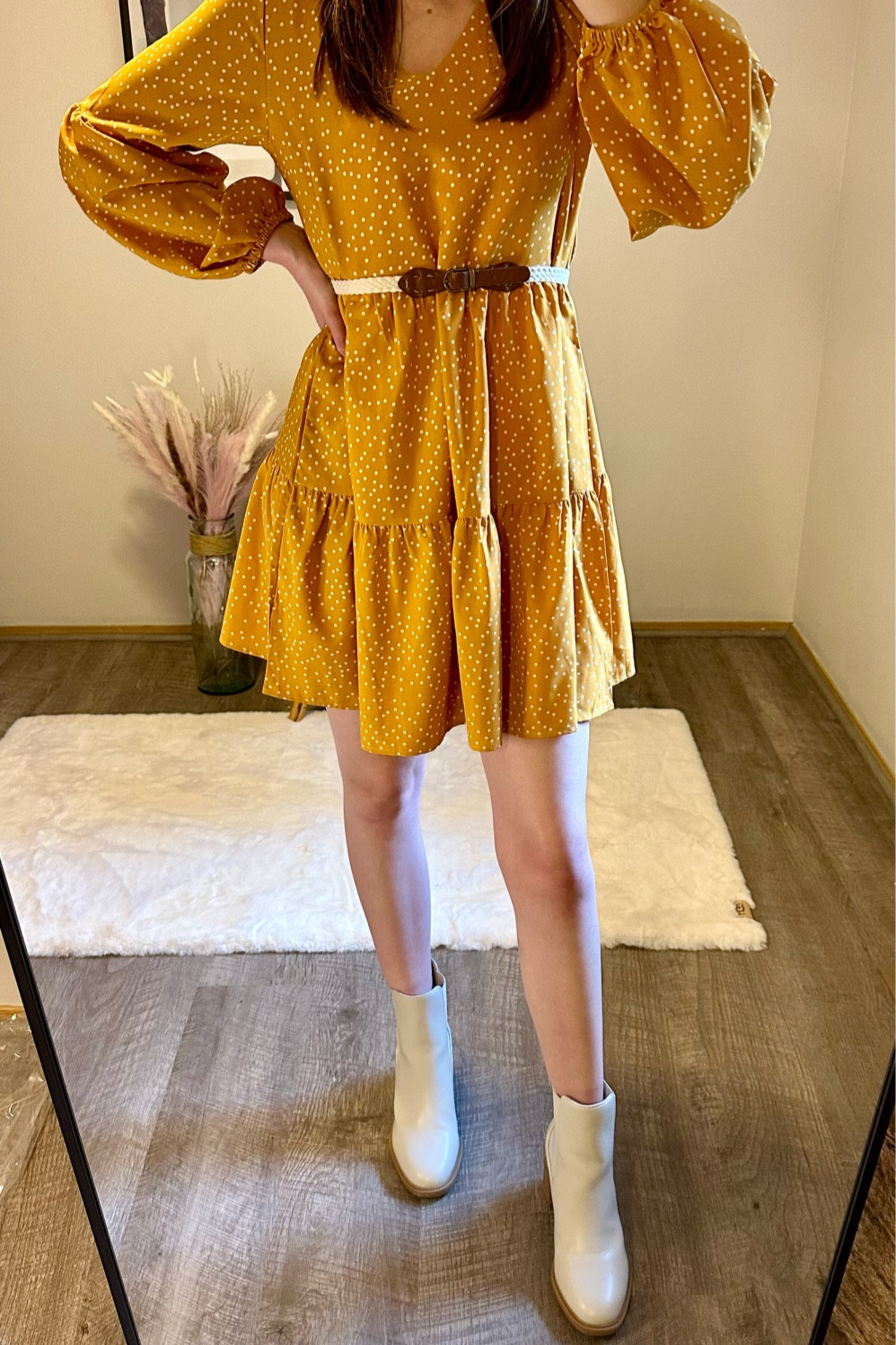 Wore this outfit to my friend’s baby shower this last weekend. Used a waist belt to give more form to the dress & paired with white boots. The dress comes in multiple colors! 💛

Follow @jenniferxherron for more inspiration ✨

#LTKstyletip #LTKunder50 #LTKFind