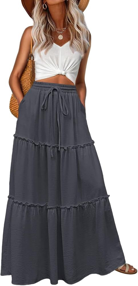 Lepunuo Womens Casual Boho High Waisted Flowy Maxi Skirts Trendy Floral Cute Long Skirts with Poc... | Amazon (US)