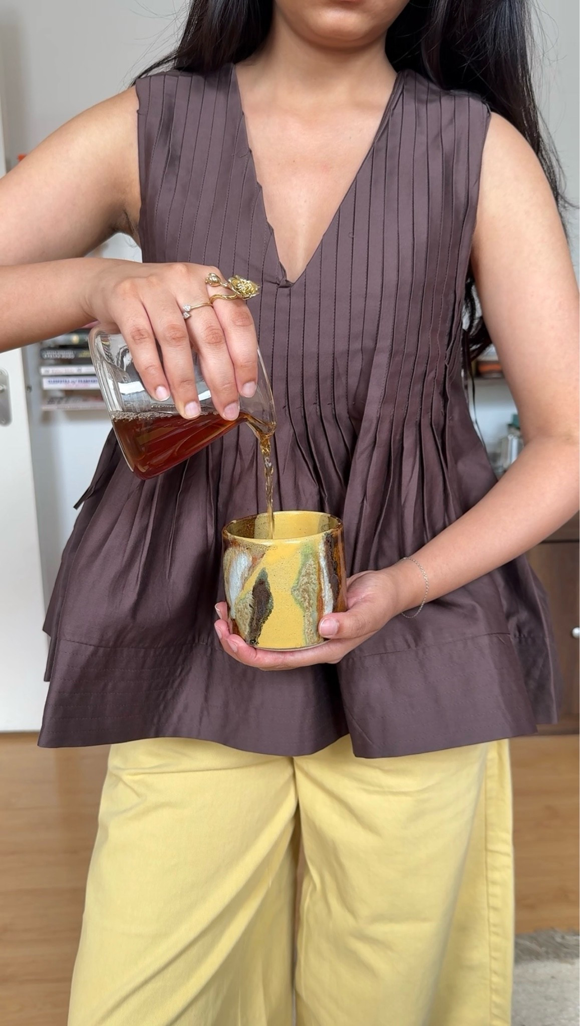 Asos peplum top, brown and butter yellow