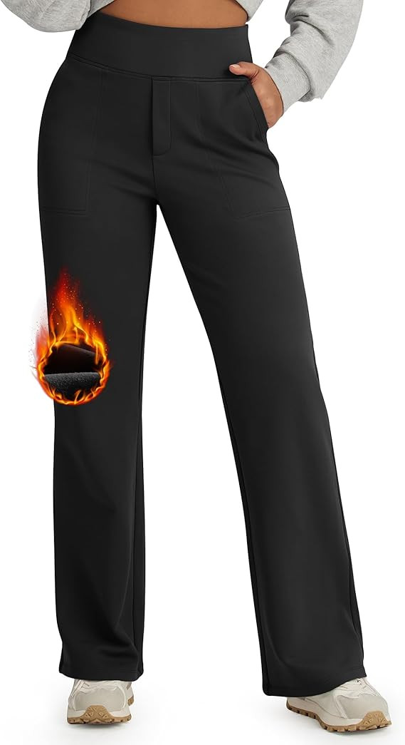 G4Free Fleece Lined Pants Women High Waisted Wide Leg Pants Winter Warm Thermal Sweatpants with P... | Amazon (US)