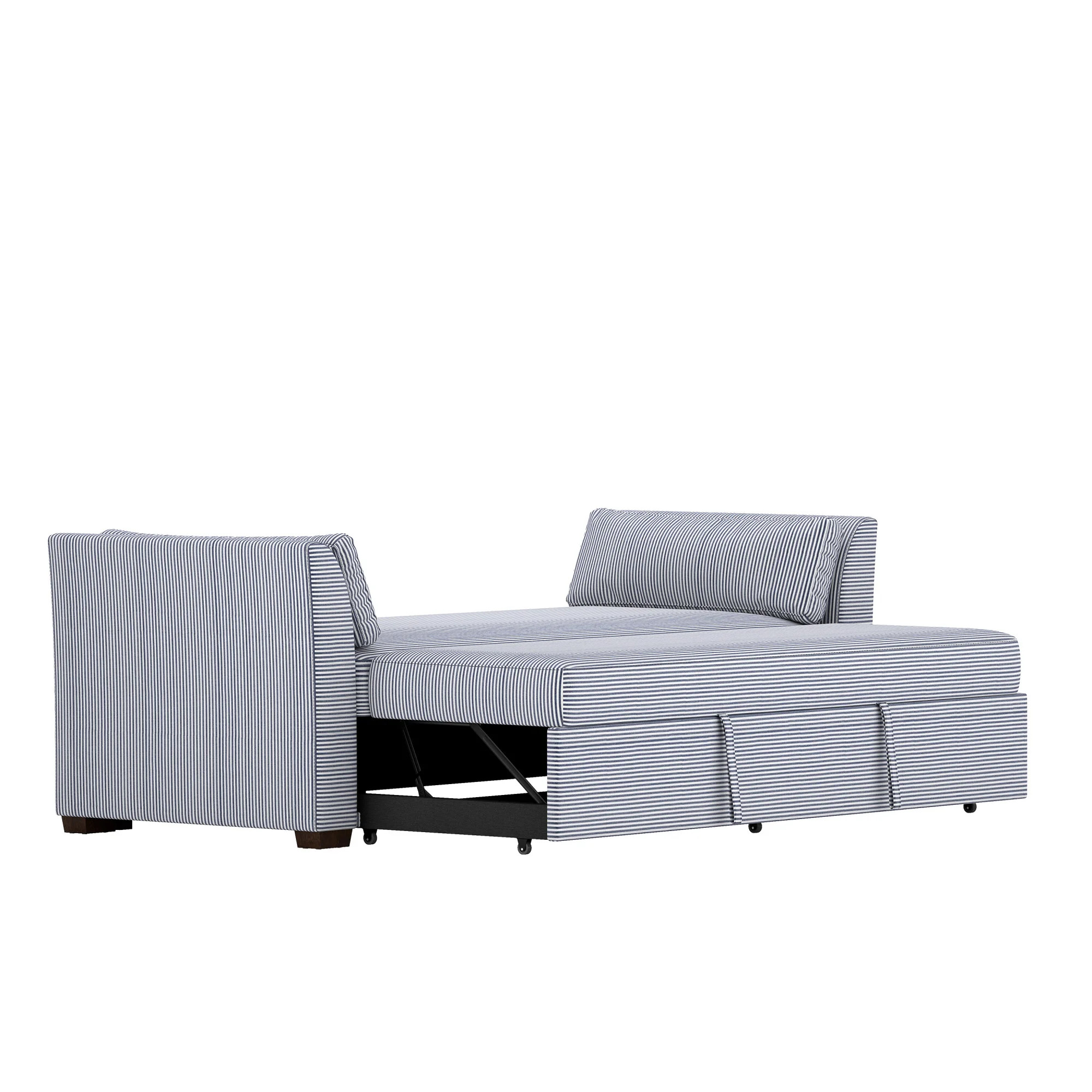 Camlett Upholstered Backless Twin Daybed with 2 Pillows, White with Blue Stripes | Wayfair North America