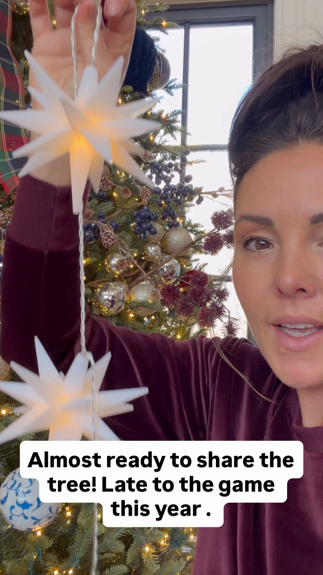 Star Christmas lights and blue and red Christmas tree 

#LTKHome #LTKHoliday