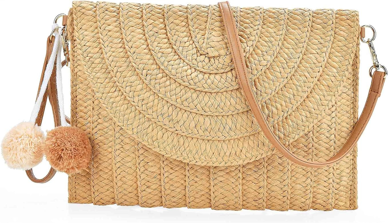 Raffia Woven Wicker Clutch Bag Straw Purse For Girls Summer Beach Crossbody Handbags | Amazon (US)