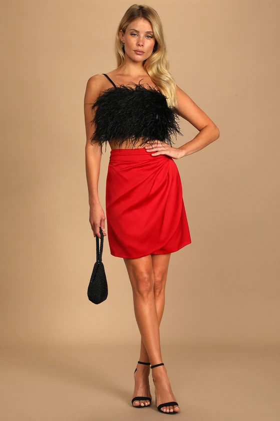 Feeling Sassy Red Satin Faux-Wrap Mini Skirt | Lulus (US)