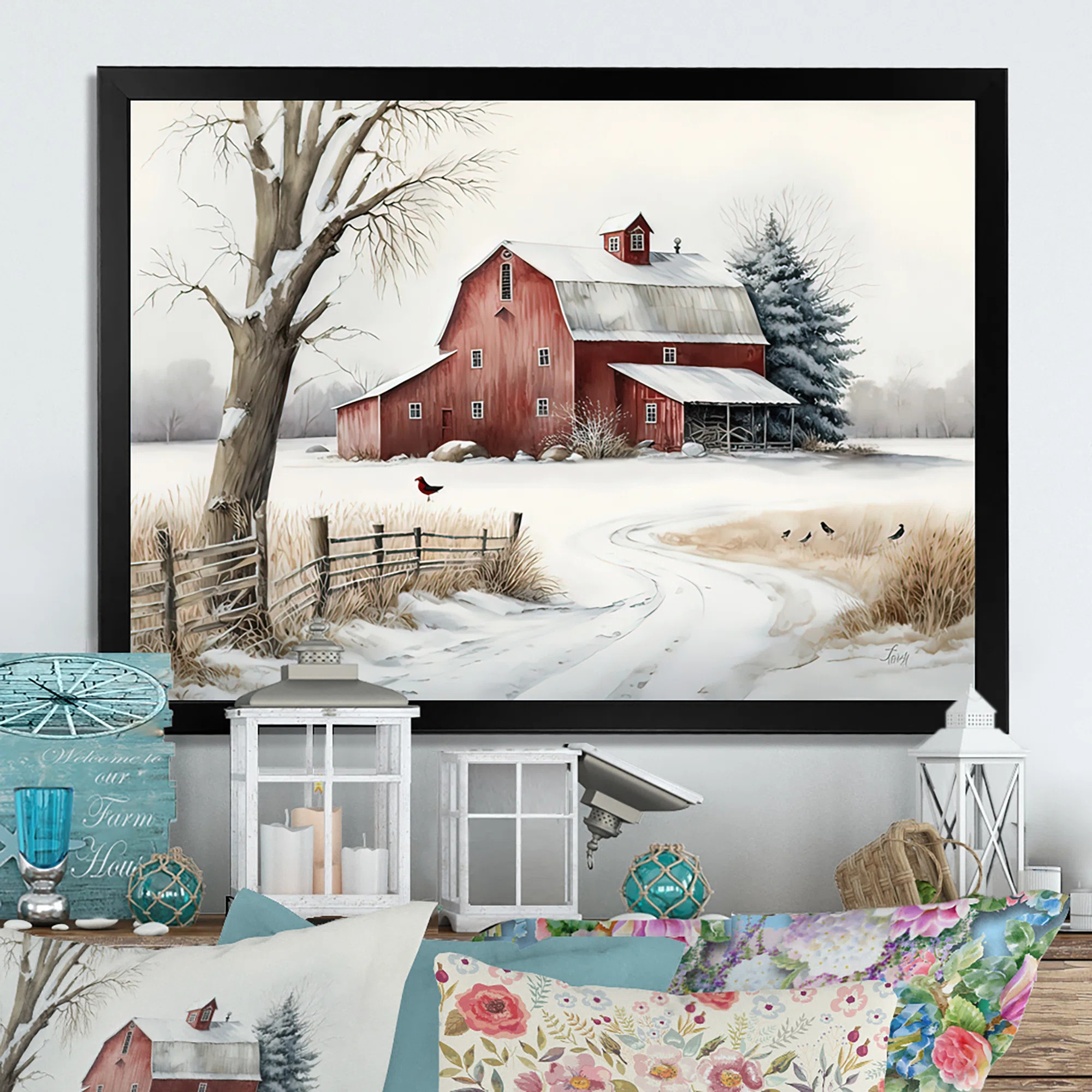 Calm Red Barn In Winter III - Farmhouse / Country Canvas Wall Art | Wayfair North America