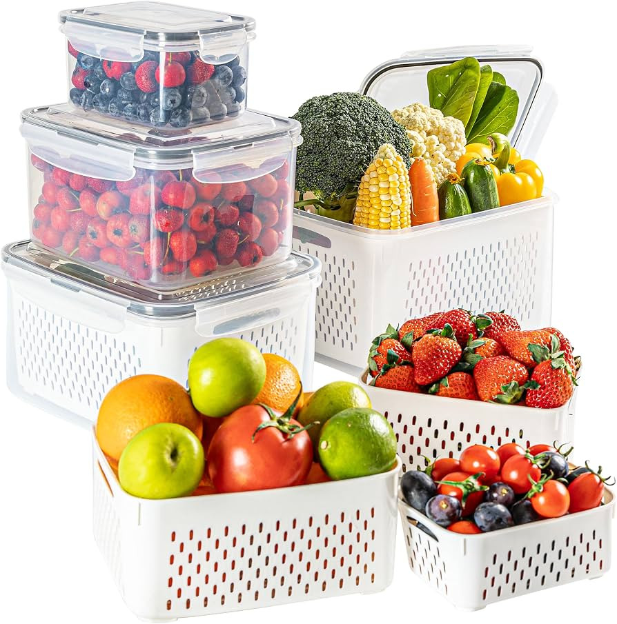 Food Storage Bins with Colander – A (4 Pcs) Airtight and Leak Proof Plastic Storage Saver Conta... | Amazon (US)