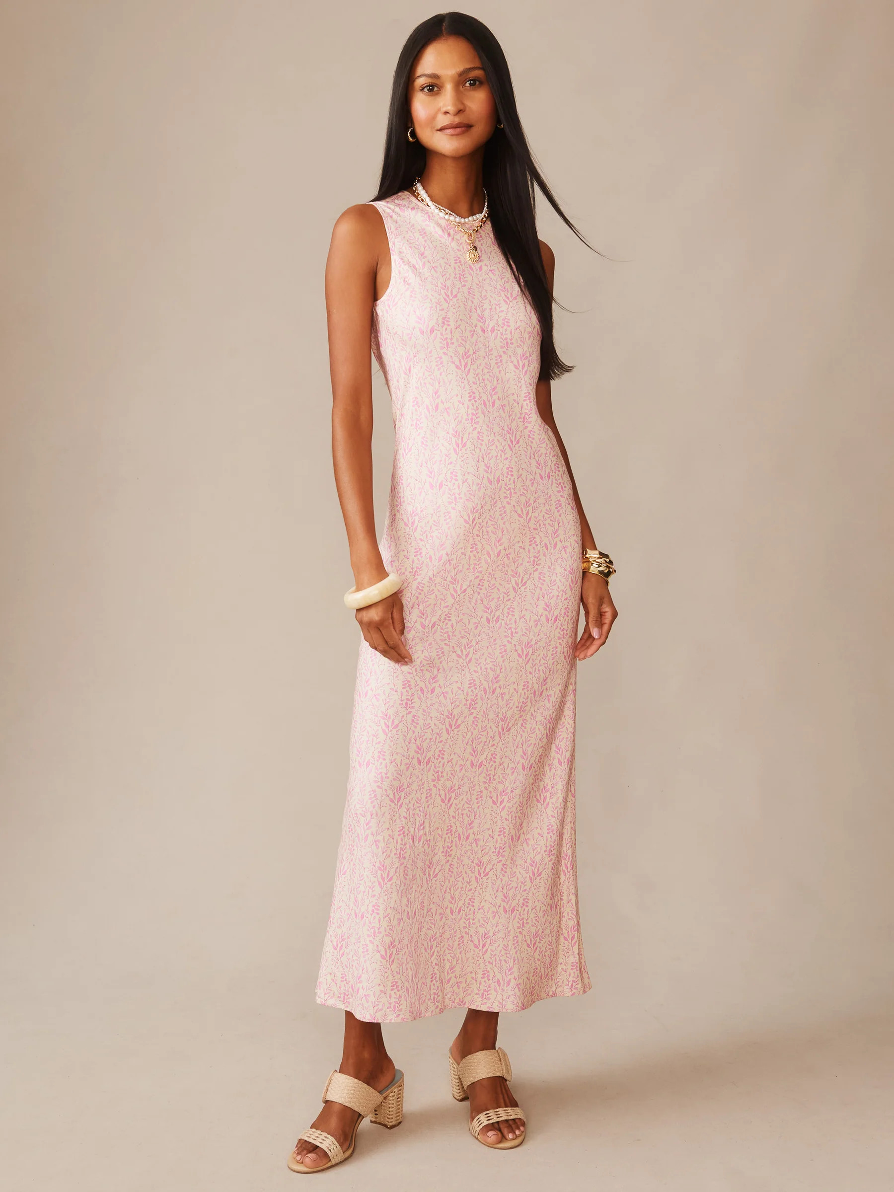 Cream/Pink Mini Sea Vine Bias Hadley Silk Blend Dress | Women's Dresses | J.McLaughlin | J.McLaughlin