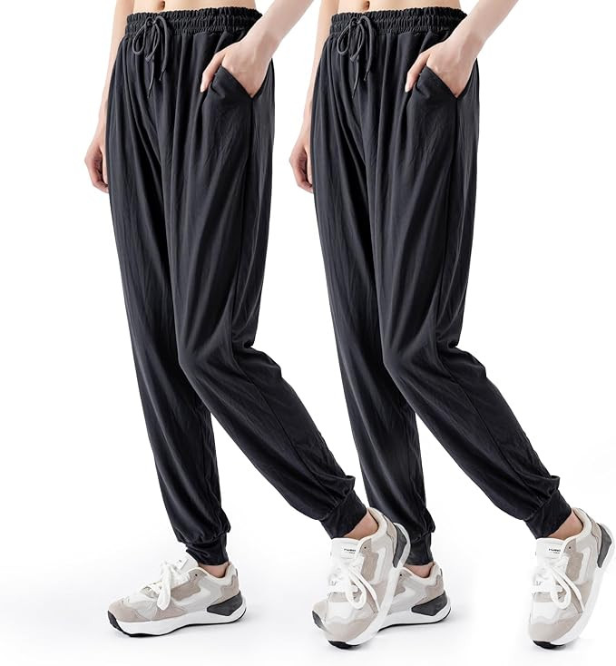 TRIUNION 2 Pack Womens Jogger Pants with Pockets Soft Tapered Joggers Sweatpants for Women Drawst... | Amazon (US)