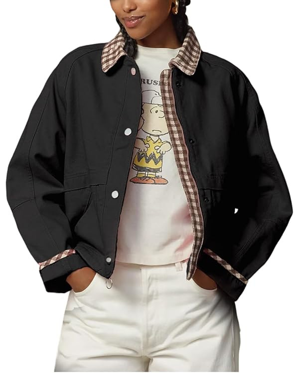 VAOYIU Women Casual Button Front Jacket Loose Plaid Cuffs Collar Trendy Coat with Pockets Spring ... | Amazon (US)