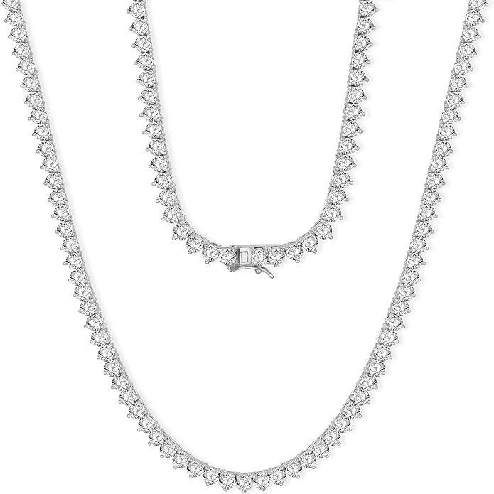 Tennis Necklaces for Women|4MM Simulate Diamond Tennis Chain|3-Prong-Setting CZ|18k White/Yellow ... | Amazon (US)