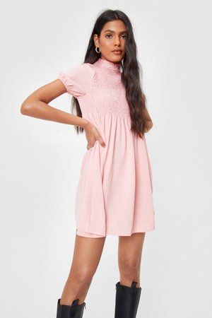 Shirred Puff Sleeve Mini Smock Dress | Nasty Gal (US)