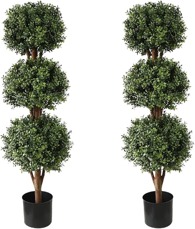 momoplant Artificial Topiary Triple Ball Boxwood Tree, Two Pack Fake Topiaries Trees 46.5inch Fau... | Amazon (US)