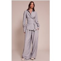 Light Grey Pinstripe Woven Drawstring Trouser | PrettyLittleThing UK