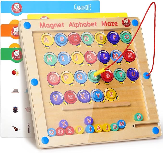 GAMENOTE Magnetic Alphabet Maze Board with 4 Activity Cards, Wooden Matching Letter Game Montesso... | Amazon (US)