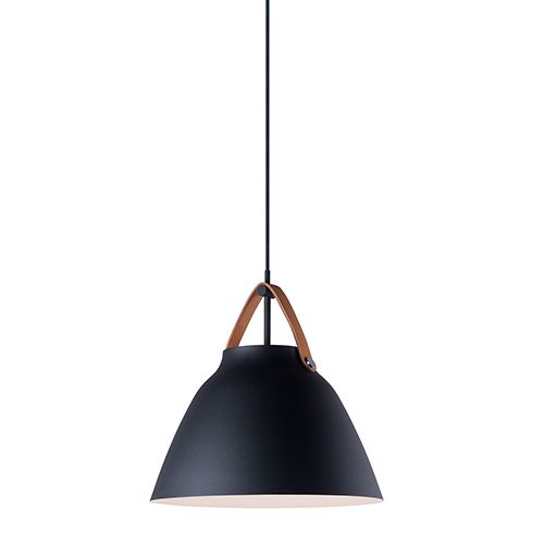 Nordic Tan Leather and Black One-Light 15-Inch Pendant | Bellacor