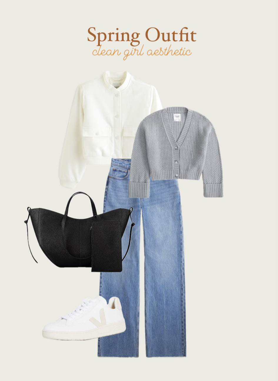 spring outfits, spring outfits 2024, spring outfits amazon, spring fashion, february outfit, casual spring outfits, spring outfit ideas, cute spring outfits, cute casual outfit, date night outfit, date night outfits, belt bag, cream bag, shoulder bag, vacation outfit, resort outfit, spring outfit, resort wear, vejas sneakers, veja sneakers, polene bag, black tote bag, tote bag amazon, grey cardigan, abercrombie sweater, abercrombie cardigan, abercrombie jacket, cropped jacket, white jacket, spring jacket, bomber jacket, cream sneakers, white sneakers, clean girl aesthetic