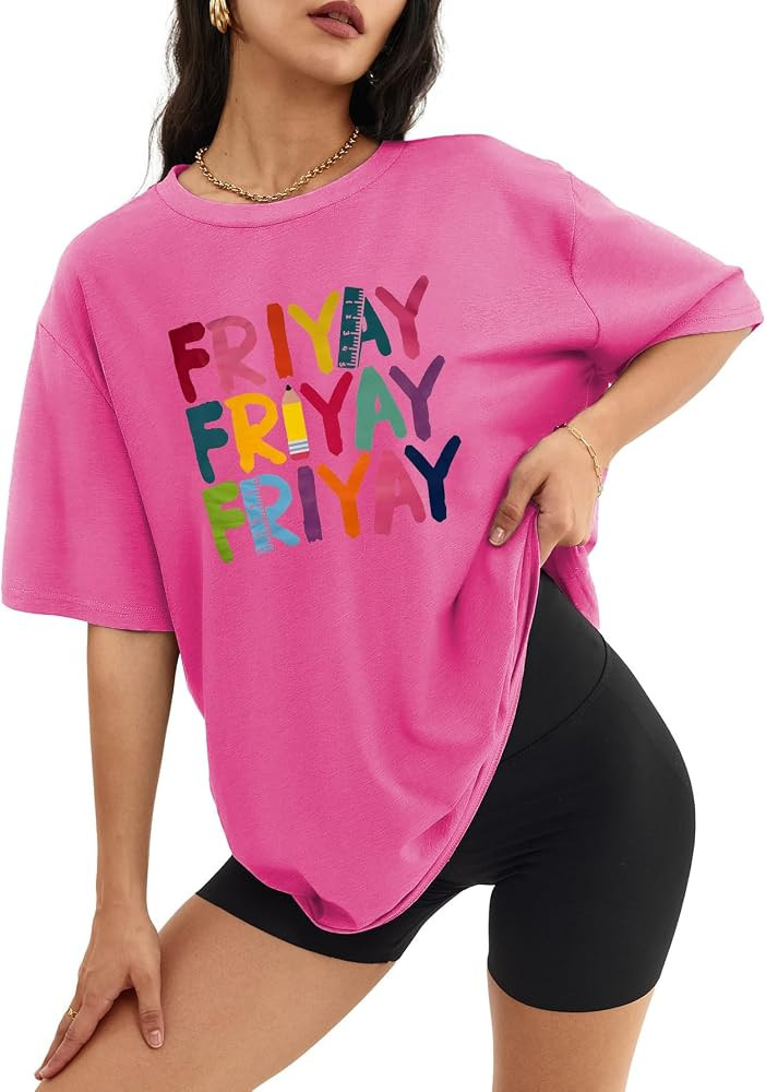 Teacher Shirts for Women Fri Yay Teacher Oversized Shirts Teacher Team Appreciation Gift Letter P... | Amazon (US)