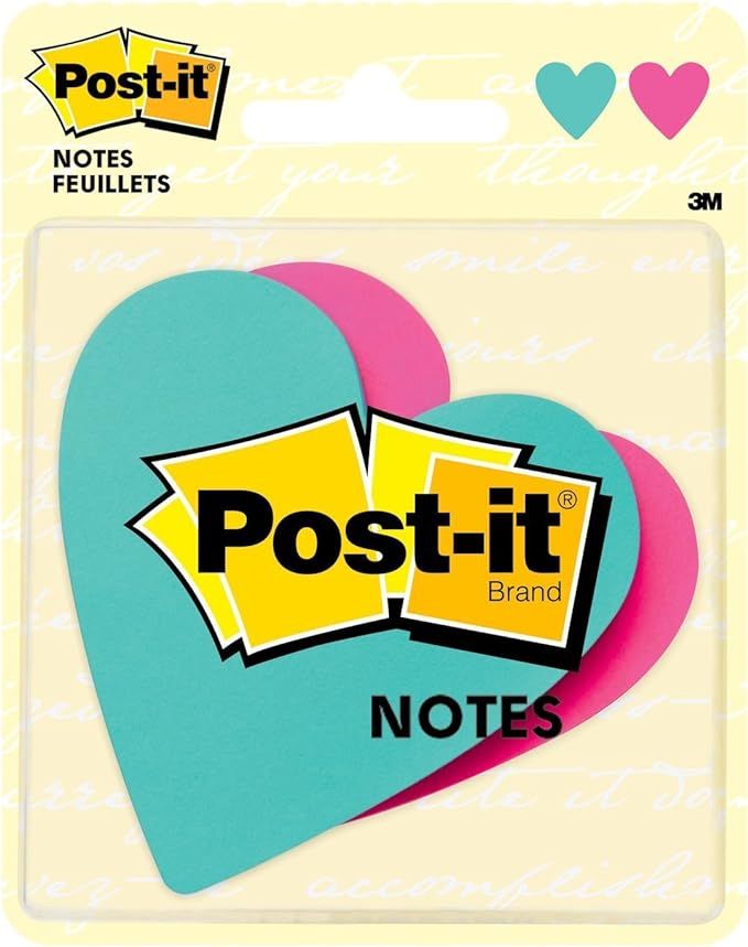 Post-it Super Sticky Notes, 3 in x 3 in, Heart Shape, Assorted Colors, 75 Sheets/Pad, 2 Pads/Pack... | Amazon (US)