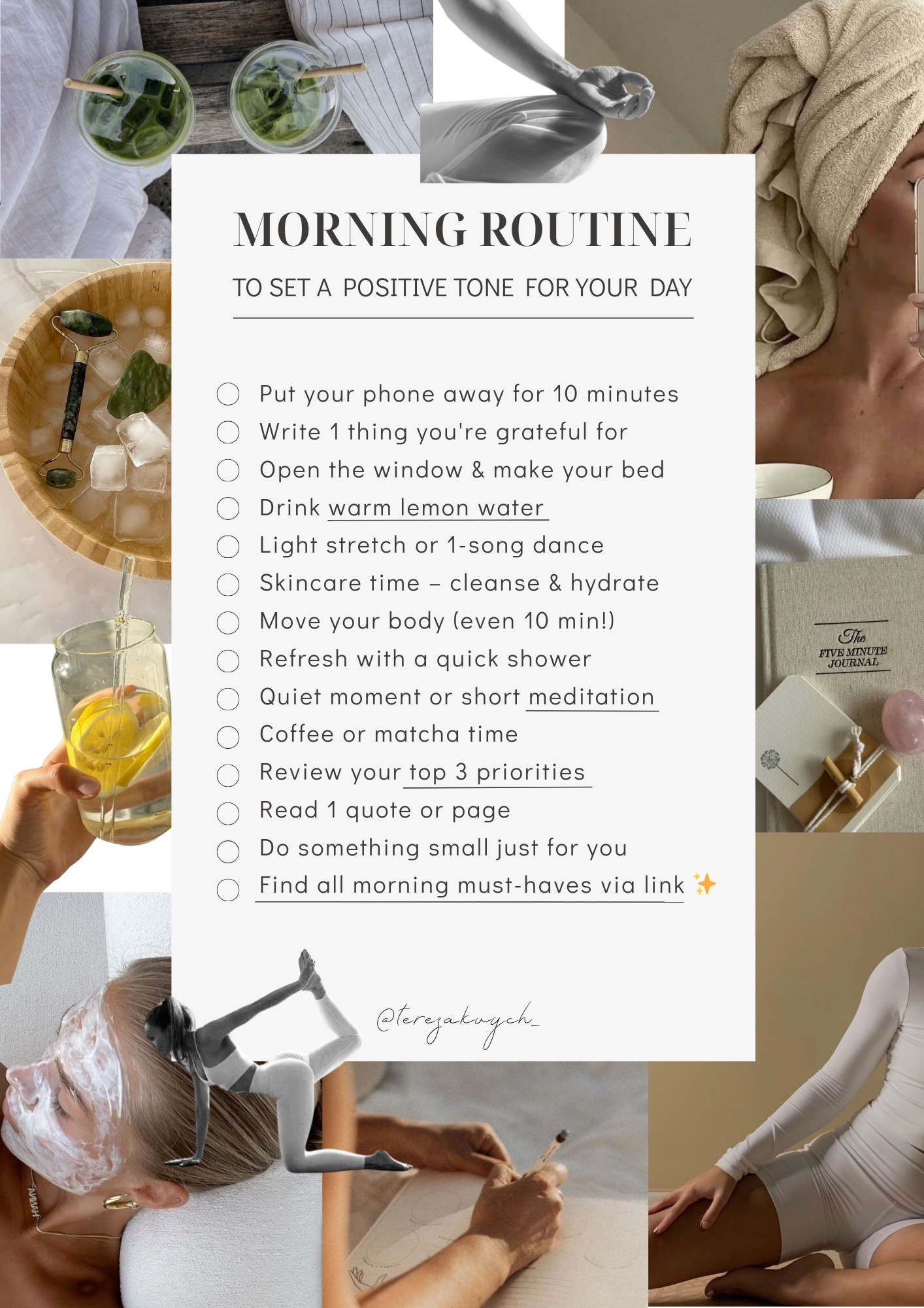 Morning Routine Checklist to Feel Your Best Every Day✨
Start your day with intention, clarity, and calm ✨  
This aesthetic morning routine checklist helps you build mindful habits — from skincare to movement and gratitude.  

💛 Want to elevate your mornings?  
🛍 Grab all the must-have essentials

#MorningRoutine #SelfCareChecklist #HealthyHabits #WellnessEssentials #PinterestFinds #RoutineInspo #SlowMornings #GlowUpRoutine

---

Хочеш — зроблю ще й варіант для **Story Pin або Idea Pin** із текстами для слайдів?

#LTKStyleTip #LTKFindsUnder100 #LTKBeauty