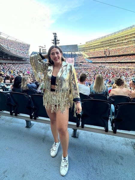 Taylor swift Eras tour outfit. The piece gold shimmer and fringe set. Concert look. 

Size 10 bottoms 
Size L top! 

#LTKstyletip #LTKcurves #LTKSeasonal